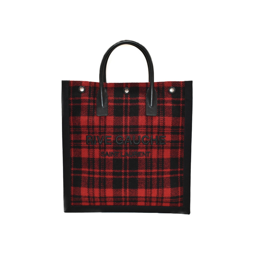 SAINT LAURENT Rive Gauche Red Black Tote Bag Check Fits - Picture 1 of 7